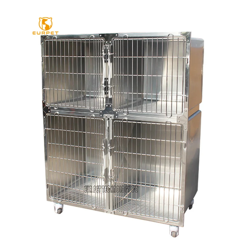 EUR VET Good Price Veterinary Cage Large Pet Store Display Veterinary Equipment 4 Doors Stainless Steel Dry Dog Cage