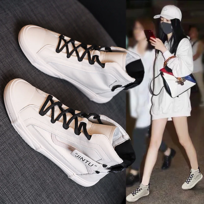 

Small white shoes female new high help leisure joker leather shoes in the spring and autumn female shoes flat sandals in the spr