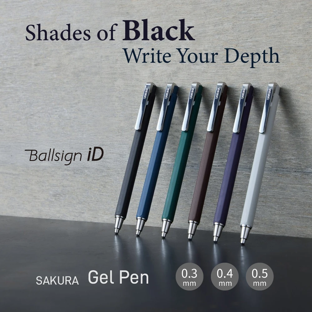 

SAKURA Ballsign iD Signature Gel Pen 6 Colors Black Ink Fine Tip 0.3mm 0.4mm 0.5mm Unique Design Japanese Stationery