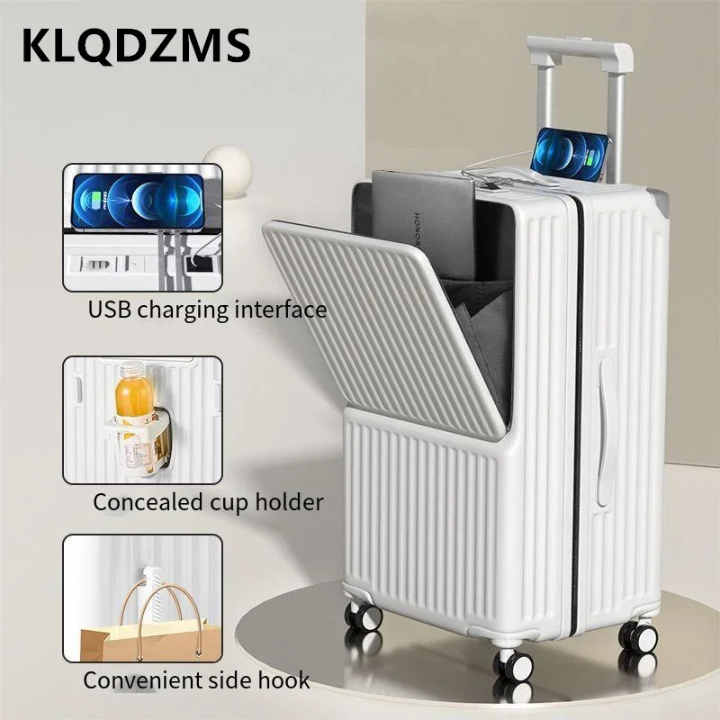 KLQDZMS Luggage on wheels ABS+PC front opening laptop trolley case 24"26"28"30 inch cart travel bag USB charging suitcase