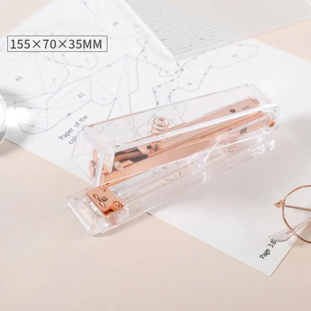 Manual Transparent Stapler Rose Gold Lightweight Paper Stapler Bookbinding Tool Simple Book Binding Machines Student