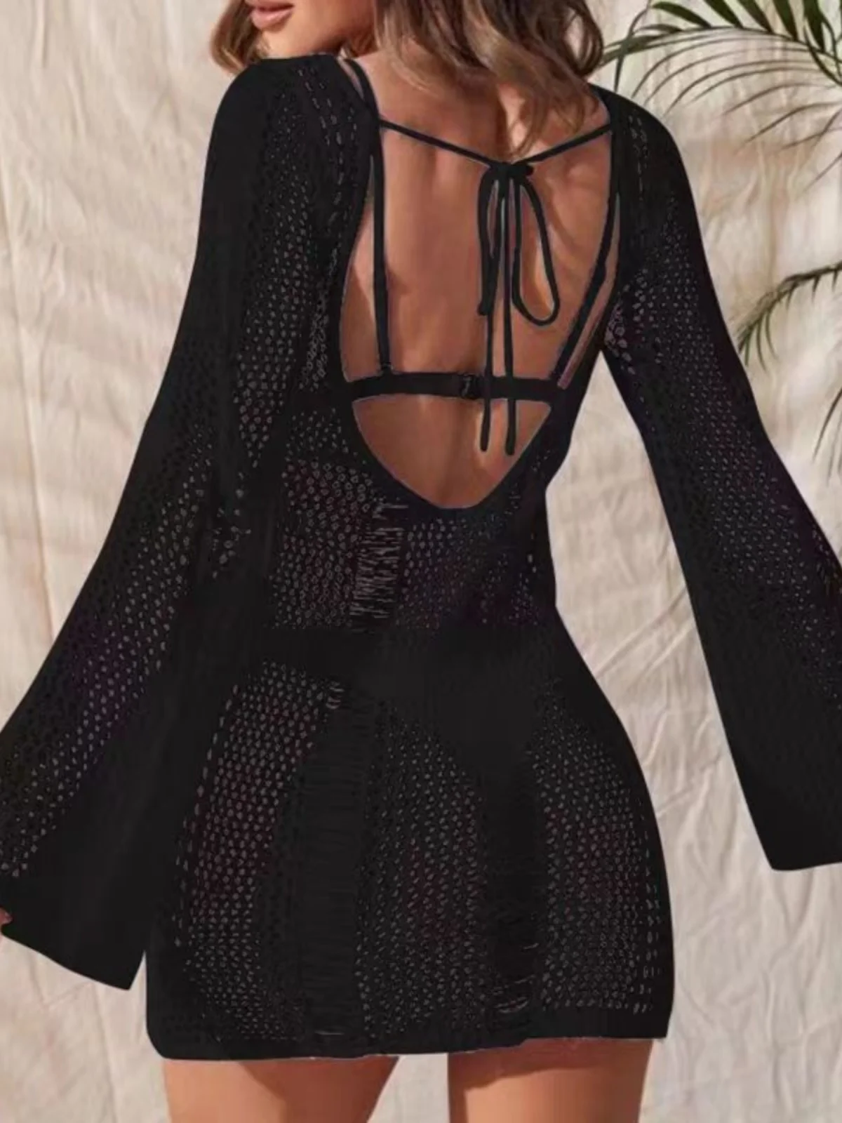 Sexy bikinibadpak met lang Sve Open Ba-ontwerp voor strandkleding Grensoverschrijdende gebreide cover-up top voor dames