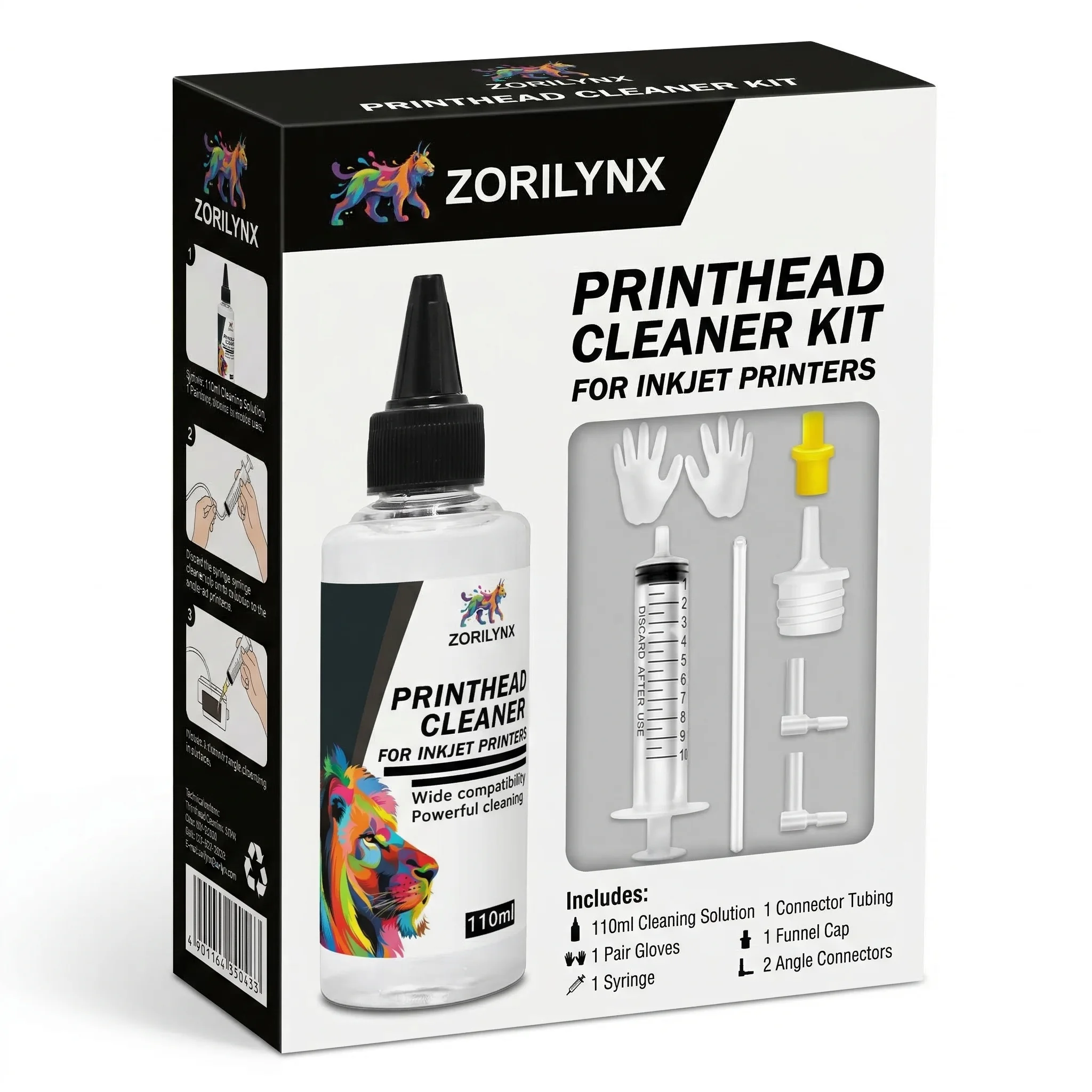 

Print Head Cleaner Kit 110ml Powerful Fluid Syringe Tools for Inkjet Printer Unclogging Fix Poor Print Quality （No Retail Box）