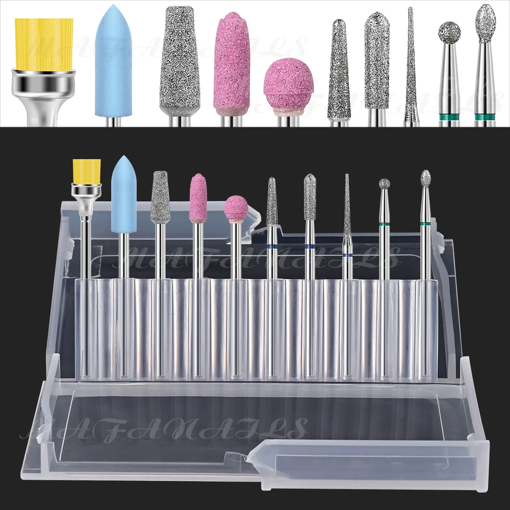 10 unids/caja juego de rebabas de carburo profesional mixto broca de uñas broca de rebaba rotativa de carburo de 4 cajas para salón de manicura broca de Metal