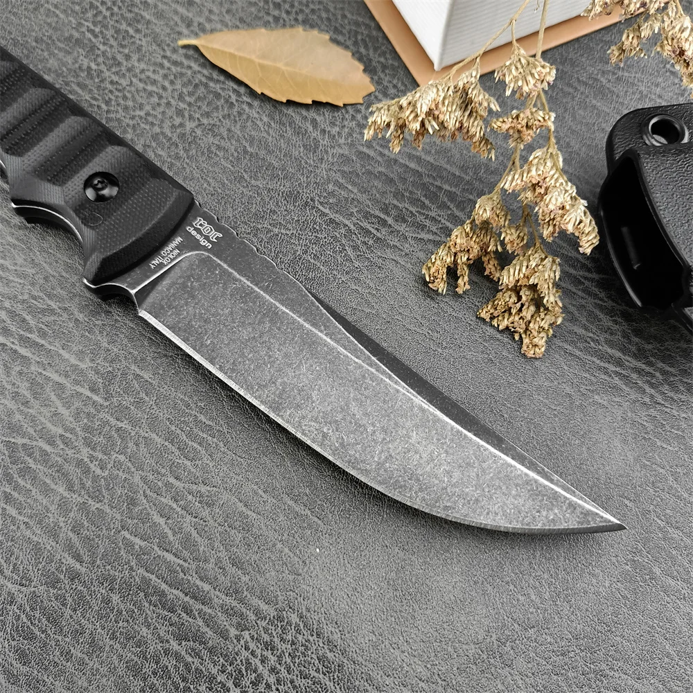 Ryu Tactical Tanto FX-634 Fixed Blade Pocket Knife D2 Black Stonewashed Blade G10 Handles with Kydex Sheath Protable Knife