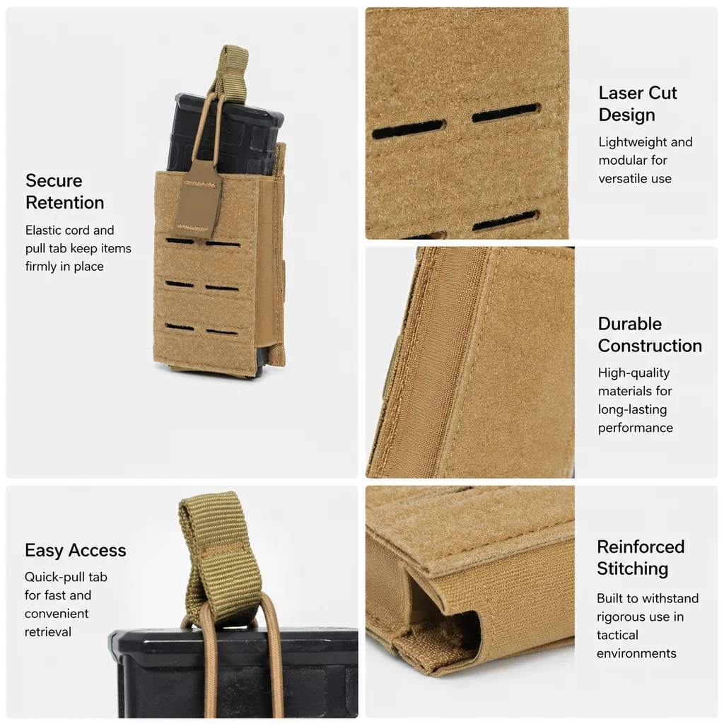 Tactical 5.56 Molle Single Magazine Pouch M4 M16 AR15 Laser Cut Mag Holder Universal Walkie Talkie Radio Pouch Waist Pack Bag