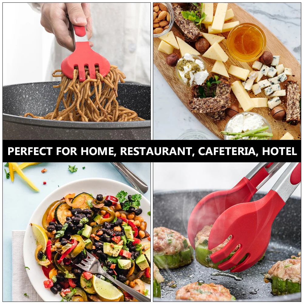 

1pc Heat Resistant Food Tongs 9 Inch Red Silver Silicone Handle Stainless Steel Kitchen Tong For Cooking Baking Grilling Salad