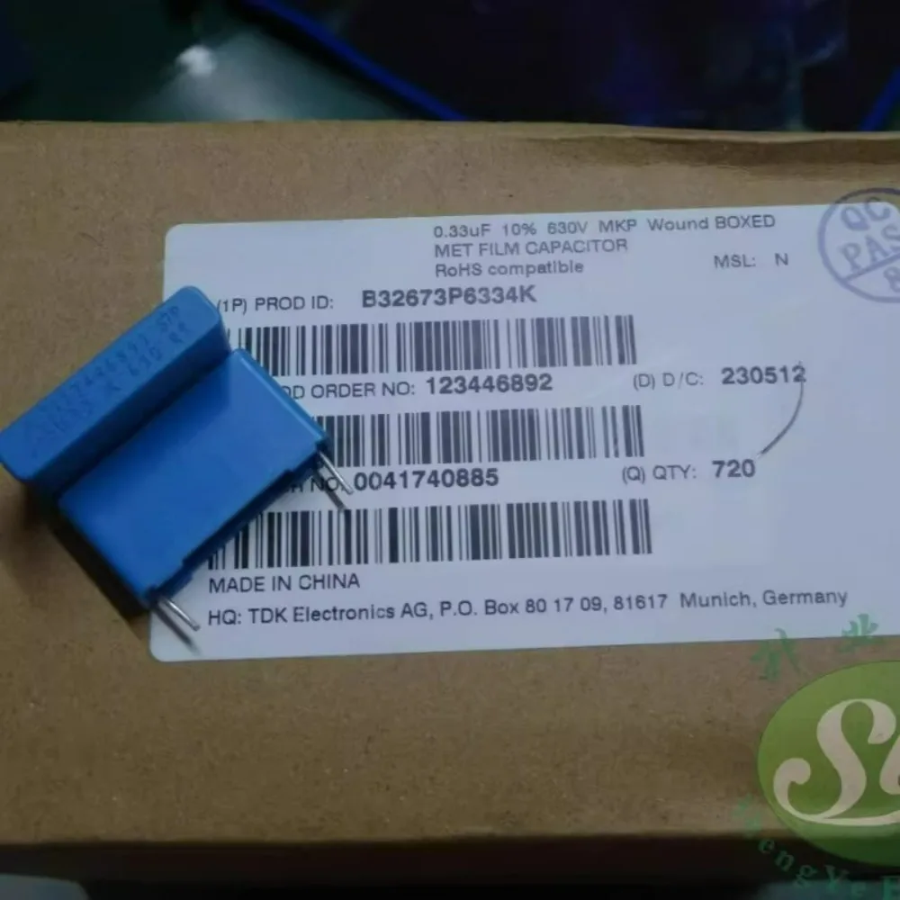 5pcs/lot EPCOS 0.33uf/630v 330nf u33 334 Brand new 22mm film capacitors B32653A6334K / B32673P6334K
