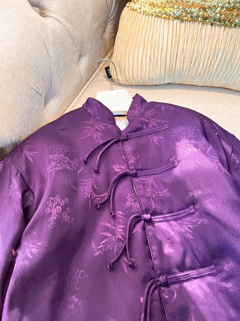 Ele Violet Coton rembourré Jaet Manteau chinois traditionnel du Nouvel An pour femme Sli Commute Ethnique Sle Button...