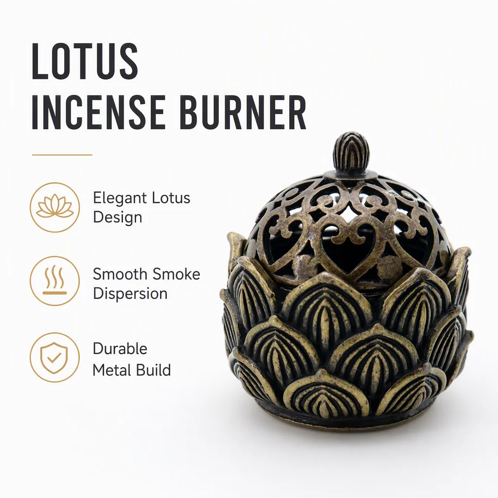 1PC Lotus Incense Cone Holder, Mini Asian Zen Decor, Small Flower Burner for Home Office Meditation Gift