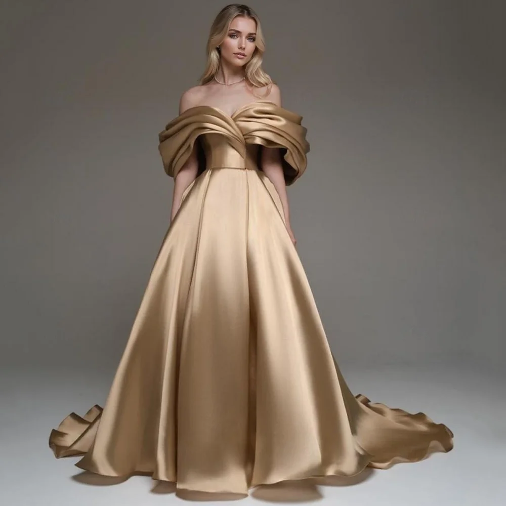 

Elegant Customized Strapless Prom Dresses A Line Simple Party Gowns Off Shoulder Evening Dress New Vestido De Novia