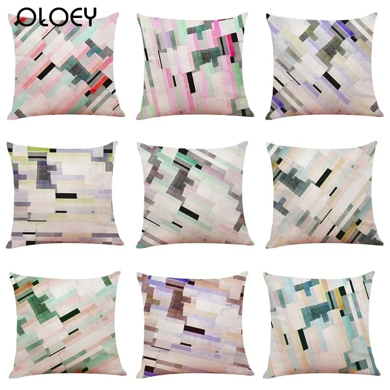 

Geometric Color Square Linen Soft Pillowcase, Size 45x45cm, Home Bedroom Office Decoration, Hotel Car Decorative Pillowcase ..