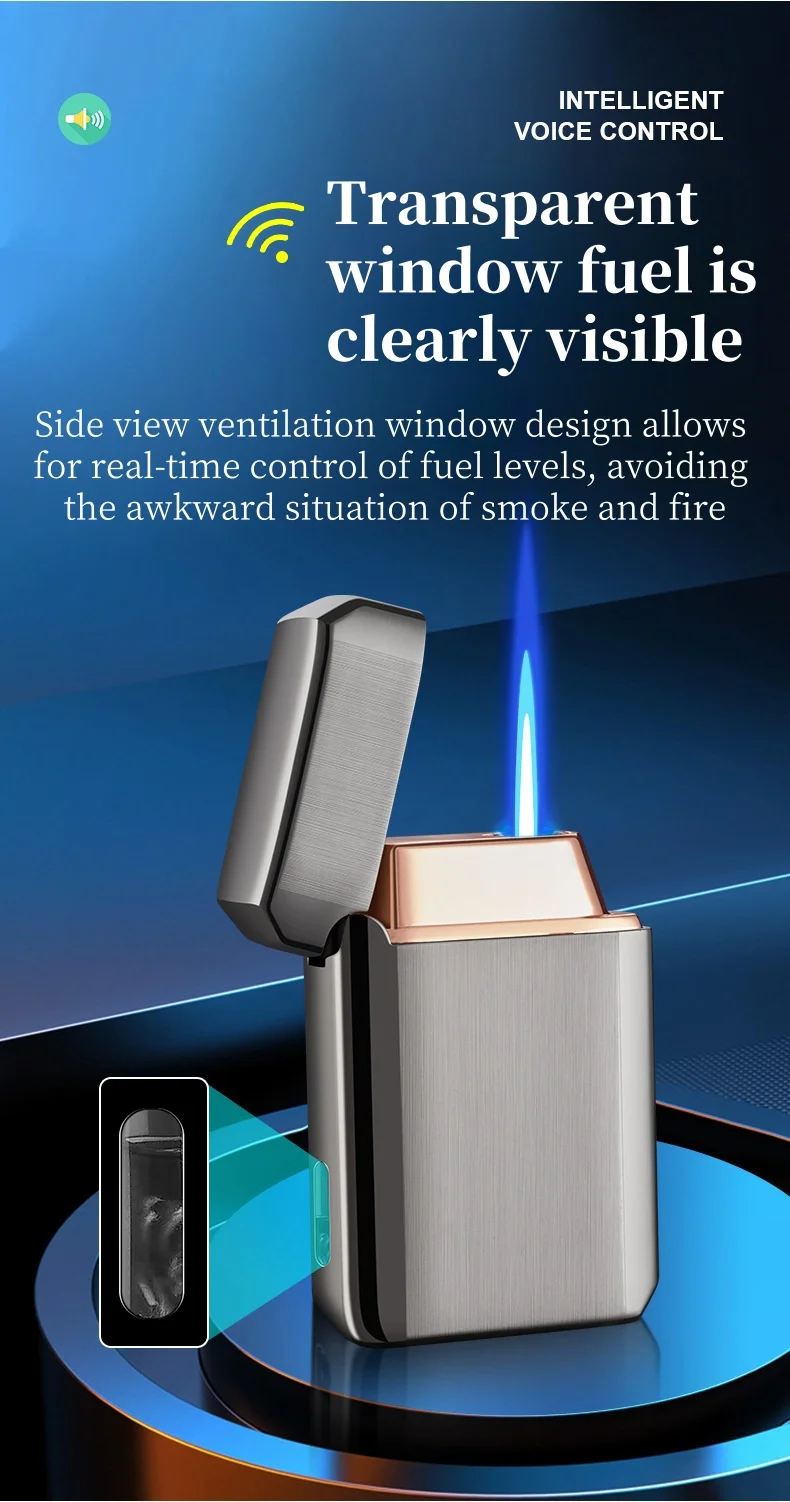 

Горячая распродажа: Портативная зажигалка с голосовым управлением, сенсорным электронным поджигом, синим турбо-пламенем, функцией встряхивания и сенсорным управлением, для мужчин