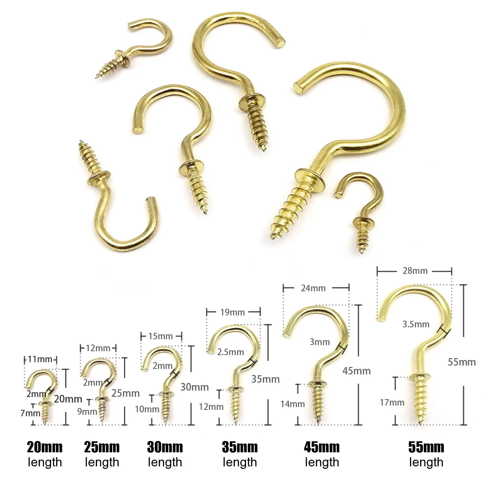 25 Stück Golden Picture Photo Frame Lamp Light Cabinet Plant Curtain Net Wire Eye Bolt Eyebolt Screw in Hanger O L C Cup Hook Clasp – Detail 1