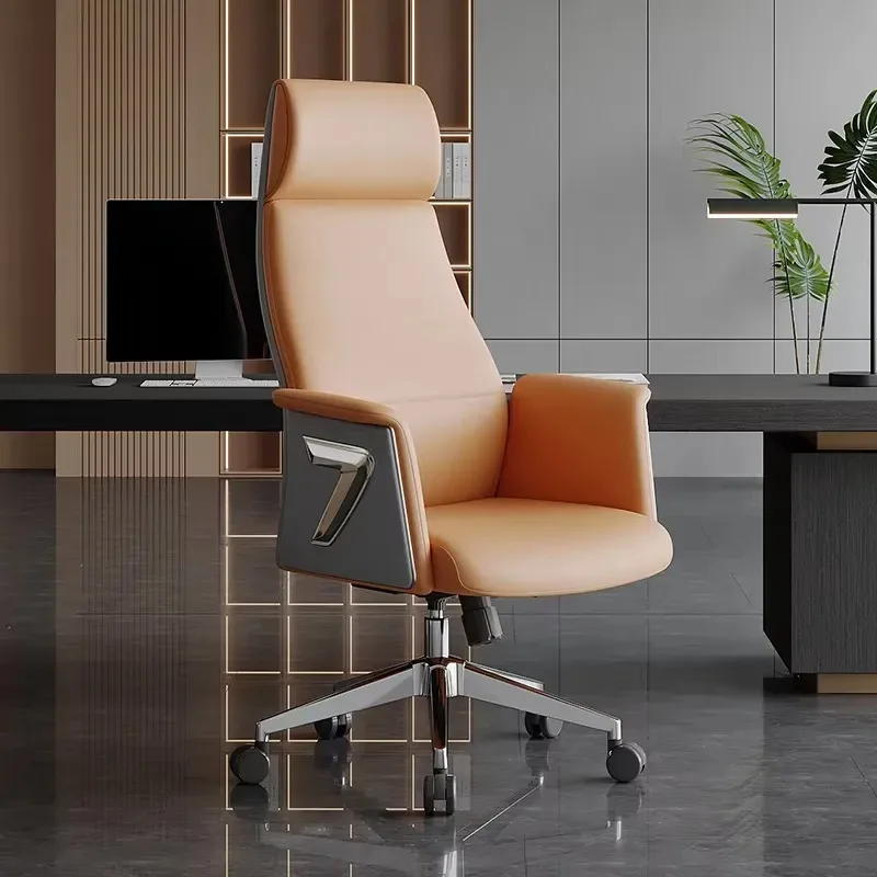 Luxury High Back Rotating Orange PU Leather Executive Boss Chair for Conference Room Desk