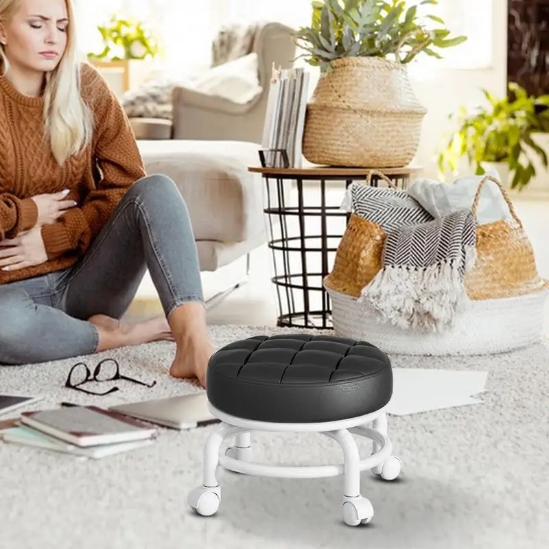 Adjustable Small Rolling Stool 360 Rotation Rolling Saddle Stool Vanity Stool Round Rolling Stool Rotatable Saddle Stool Home