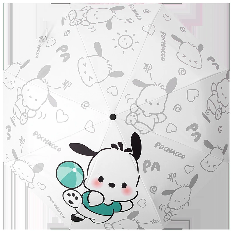 Sanrio Kawaii Pochacco parasol kreskówka składany słoneczny i deszczowy podwójnego zastosowania nowy Vinyl parasol przeciwsłoneczny słodkie parasol