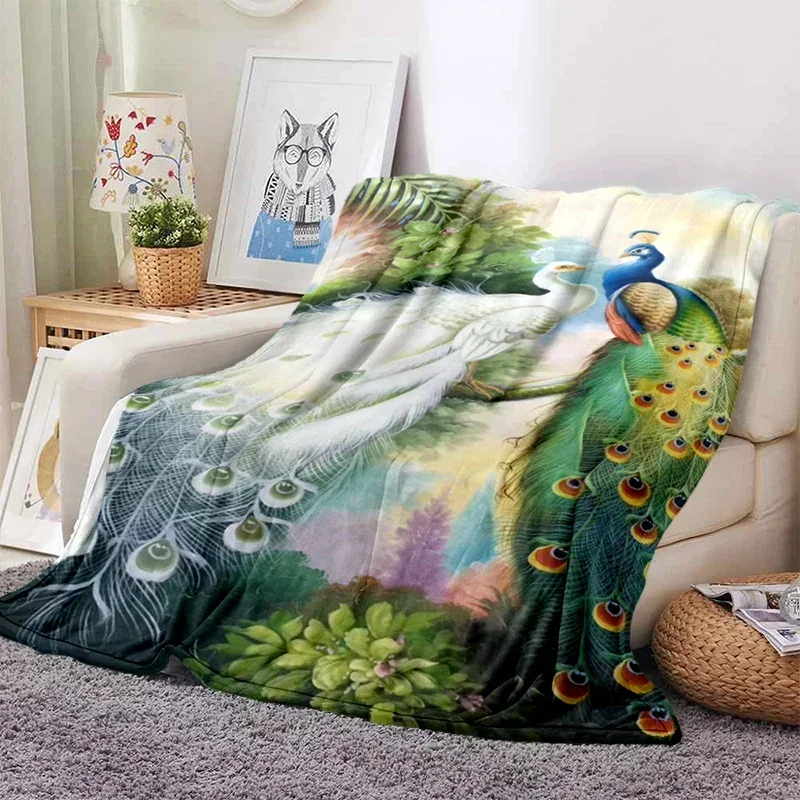

3D Print Peacock Pattern Blanket Ultra Lightweight Soft Plush Flannel Throws Blanket for Sofa Bed Couch Best Office Gifts