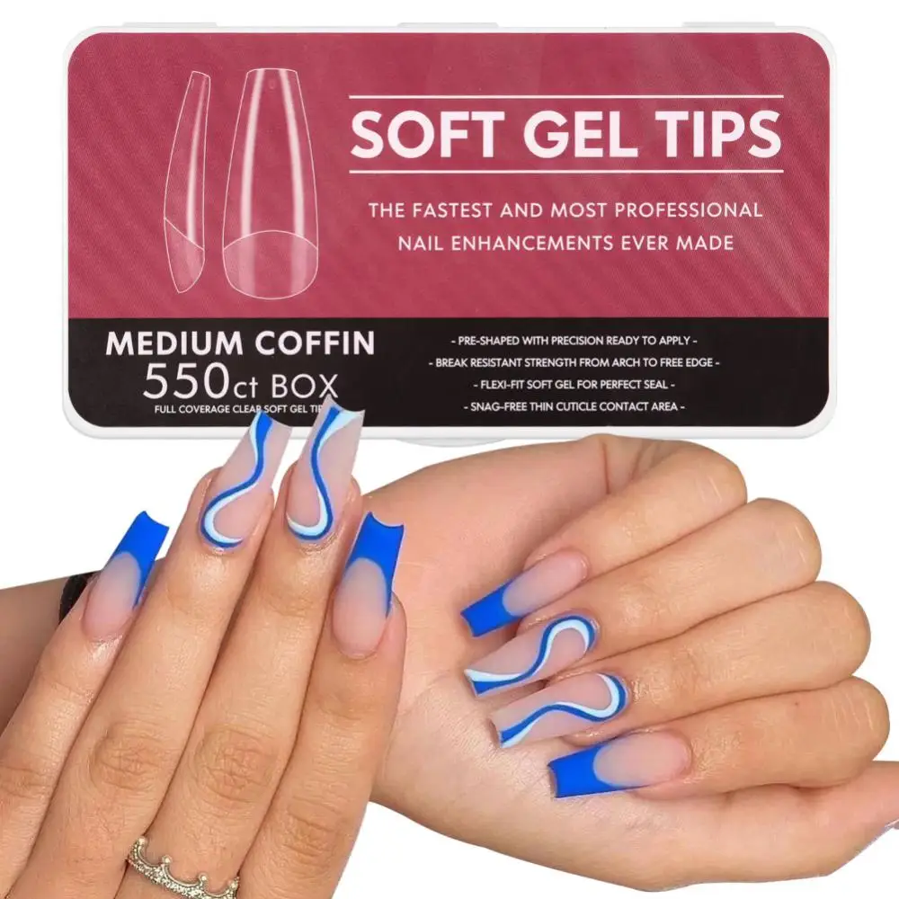 550pcs Gel Full Cover Nail Tips Non -engraved Grinding Reusable Short Coffin/Almond/Square American Capsule Nail Art Tools