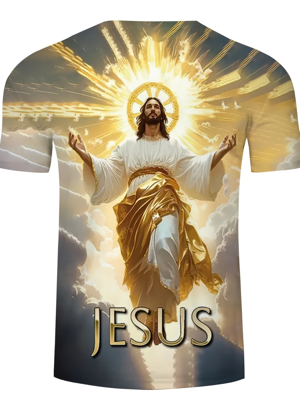 تي شيرت يسوع مطبوع ثلاثي الأبعاد للرجال كاجوال برقبة دائرية نمط صيفي خفيف الوزن وجيد التهوية قميص بطابع الكتاب المقدس ملابس مسيحية