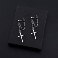 2pcs Trending y2k Super Cool Dark Street Cross Chain Bungee Earrings for Women Cool Handsome Personality No Pierced Ear Clip