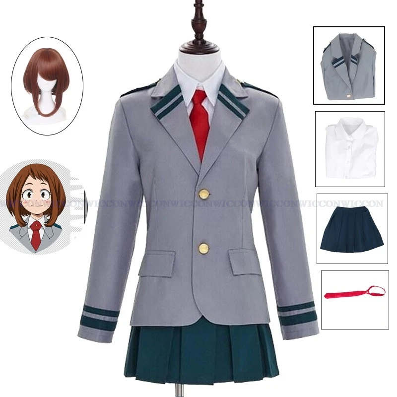 Mój Acamiade Anime Uraraka Ochaco przebranie na karnawał zestaw bohaterów Uraraka Ochaco mundurek szkolny peruka kobiety Halloween do odgrywania ról