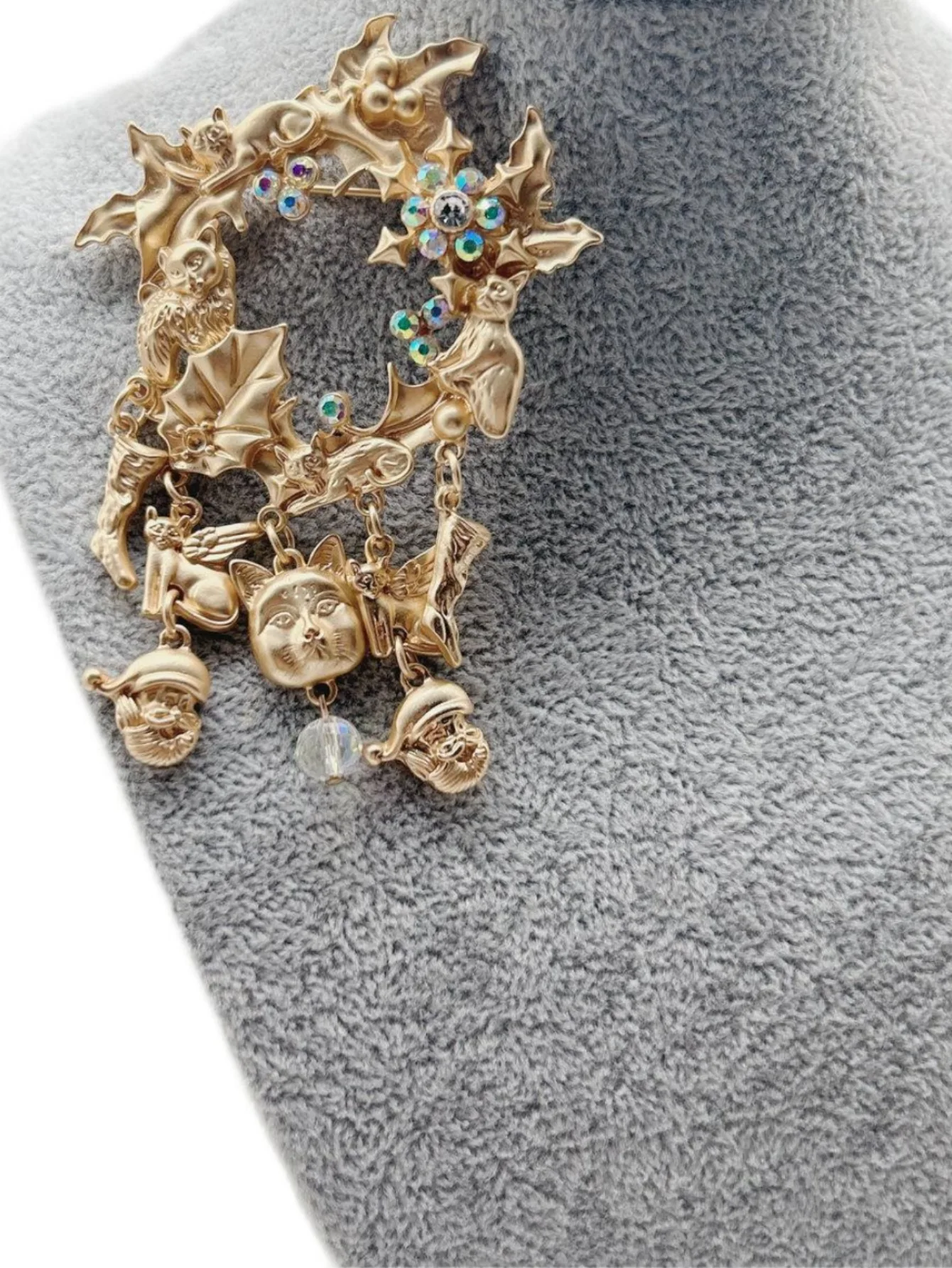 남녀공용 중형 빈티지 고양이 술, 바로크 크리스탈 배지 브로치, 궁전 디자인, 유니섹스 클래식 동물 액세서리 핀