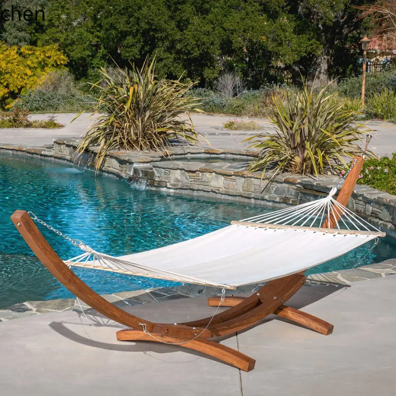 HT Outdoor Hammock Anti-Rollover Solid Wood Frame High-End Anti-Fall Villa Courtyard Swing Bed Hotel Homestay Terrace Double