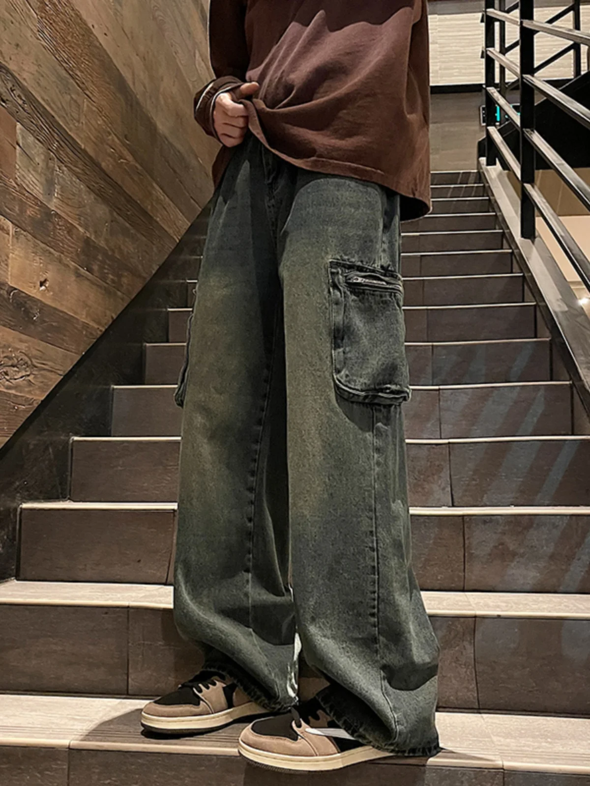 

Spring Autumn Men's Straight Leg Loose Wide Leg Jeans American Retro High Street Vibe Trendy Brand Floor Length Casual Pants