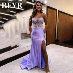 RFYR Purple Evening Gown Trumpet Sweetheart Prom Dress Spaghetti Strap Pleats Stain Evening Dress with Side Slit robes de soirée