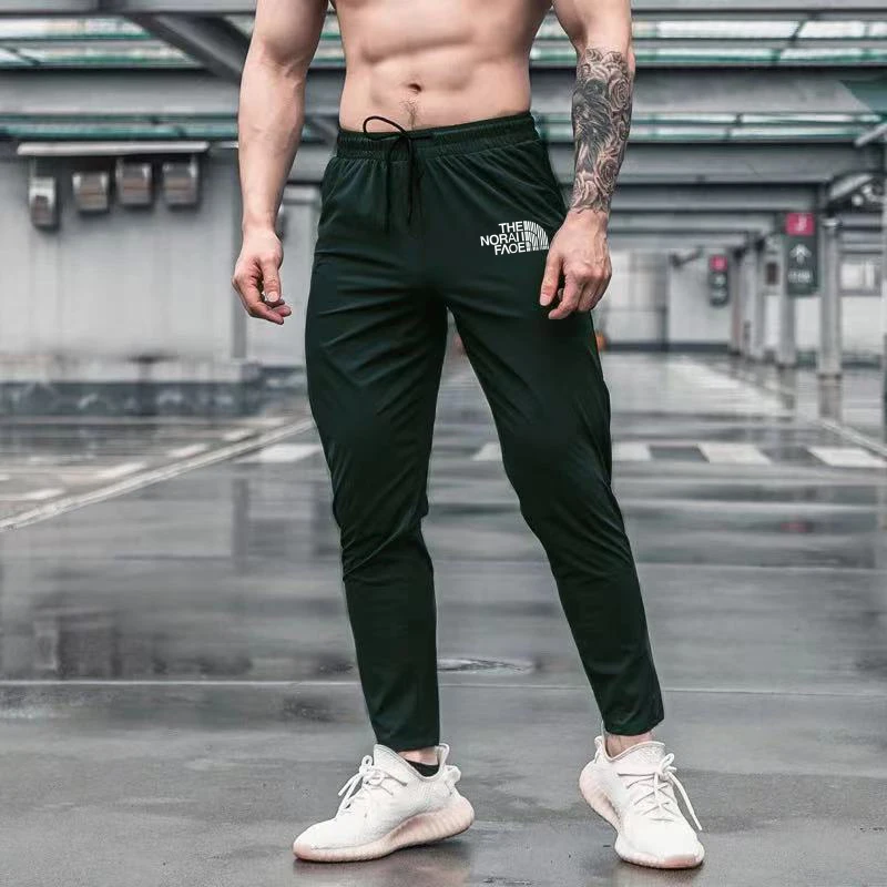 Summer Elastic Men Running Sport Pants Jogging Sweatpants Casual Outdoor Training Gym Fitness Trousers Zipper pocket leggings