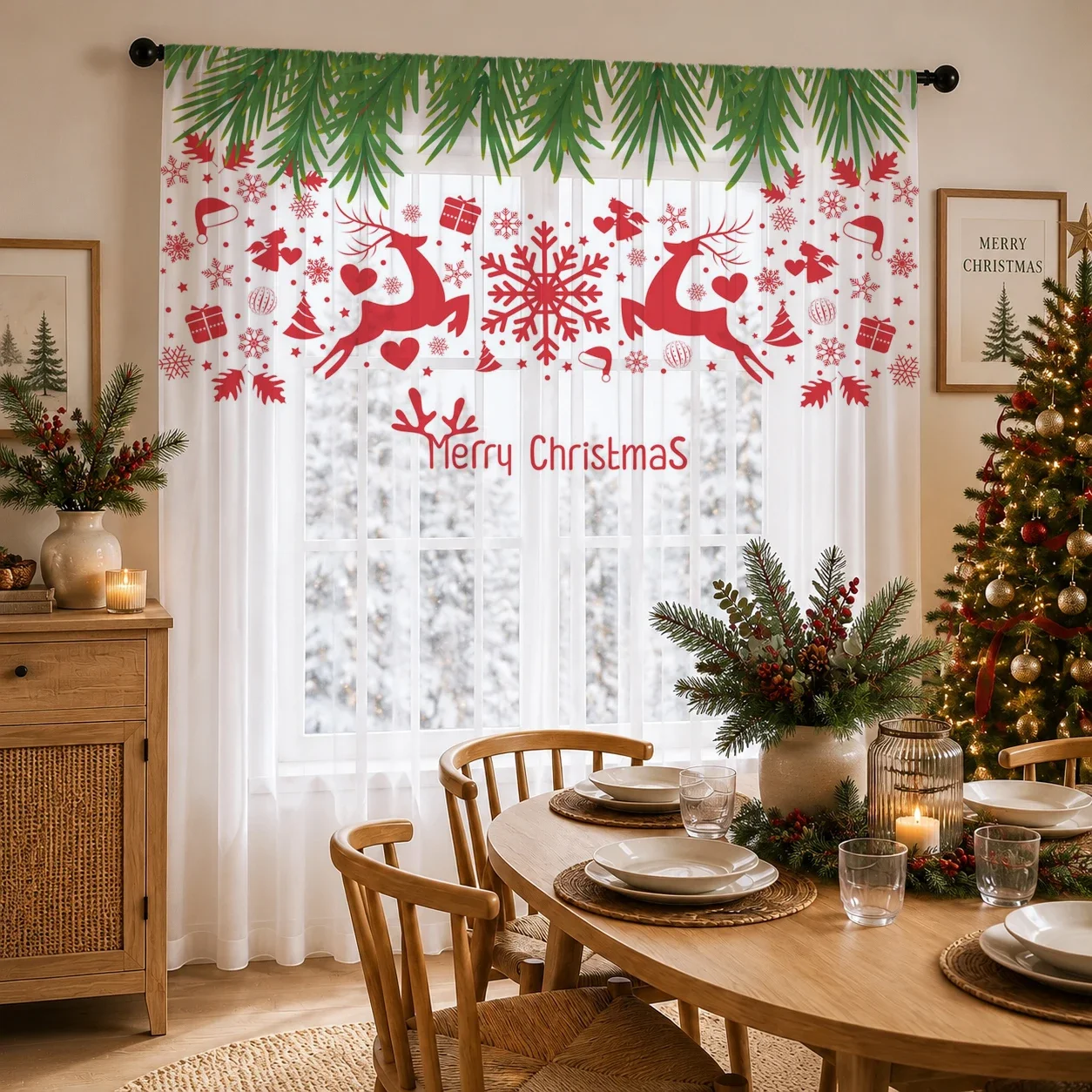Christmas Gradient Sheer Curtain, Good Quality Light Reducing Privacy Voile for Living/Bedroom/Kids Room,Christmas's Day Gift