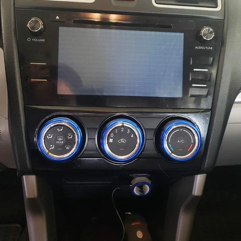 Perilla de Control de aire acondicionado azul, cubiertas de anillo de 3 piezas, Compatible con Subaru WRX, STI, Impreza, Forester, XV Crosstrek