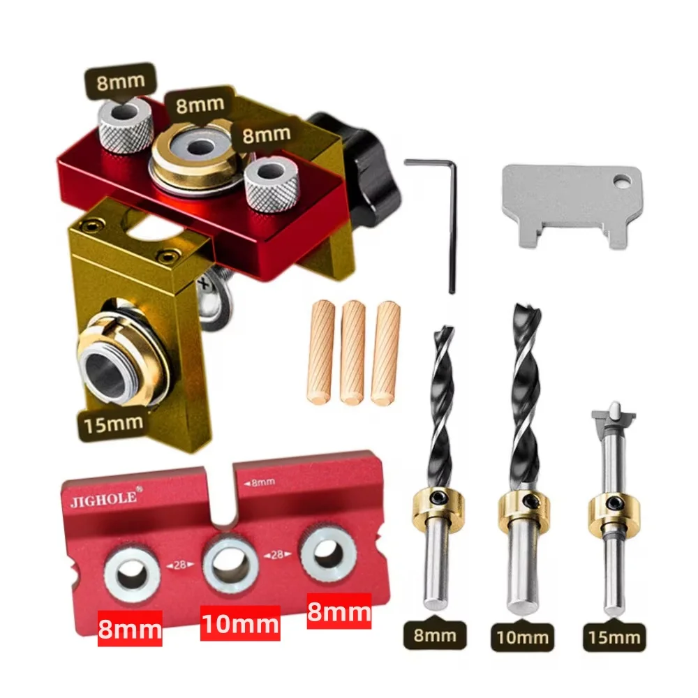 Houtbewerking 3-in-1 plugmalkit - Verstelbare houten pluggenpunchzoeker Aluminium zakgatmal, gereedschap voor kastgatboor