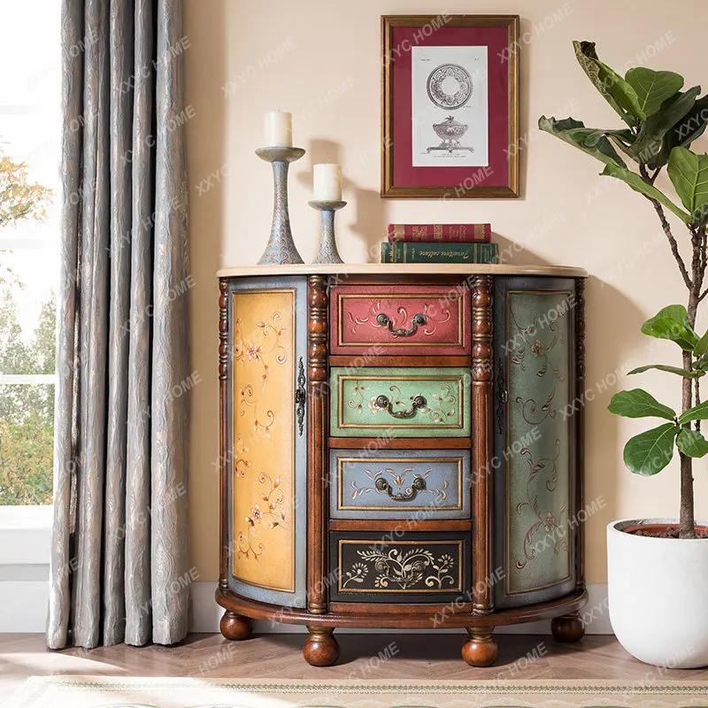 

European-Style Painted Entrance Cabinet Retro Storage Decoration Cabinet Multi-Functional Hallway