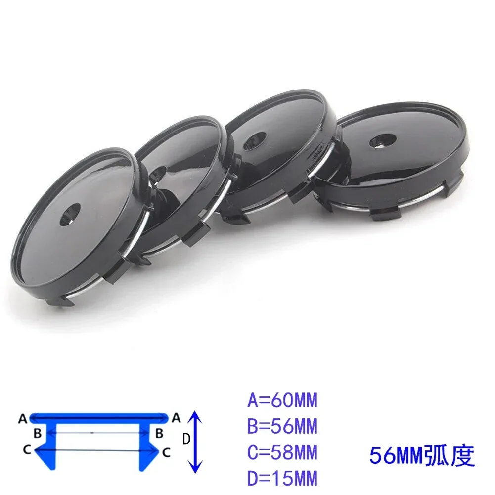 4pcs 60mm Black Wheel Center Hub Cap Wheel Hubs Center Hub Cap Wheel Rim Hub Cover Cap Model-Caps Auto Decoration Car Accessorie