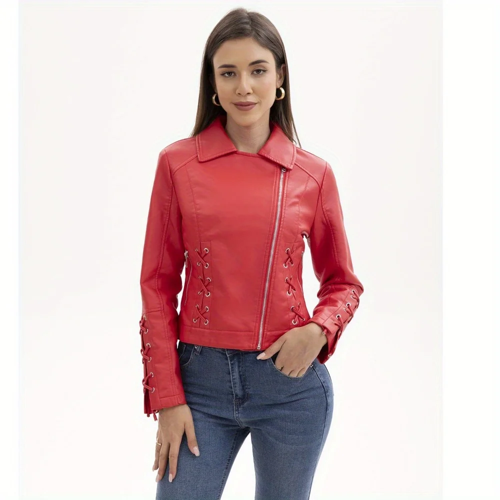 

Cleaning Single PU Leather Motorcycle Temali Women's 2025 Fashion New Women's Jacket Rock Leather Jacket Fashion Weaving