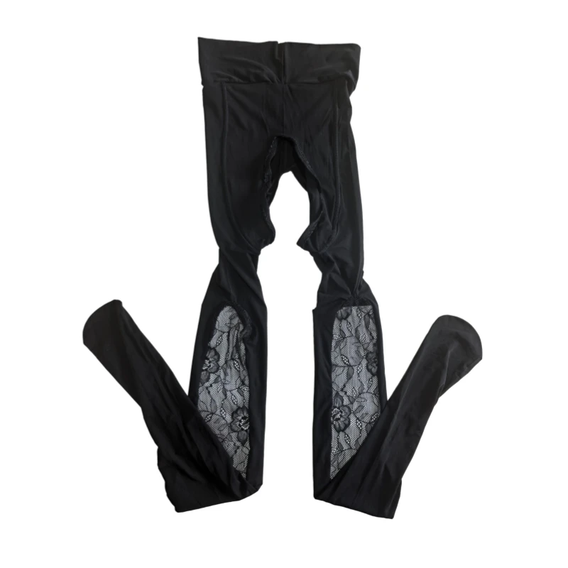 40D Oil Glossy Anti-Hook Stockings Women Sexy Double Sides Lace Cut Perspective Pantyhose Hot Pole Dance Clubwear