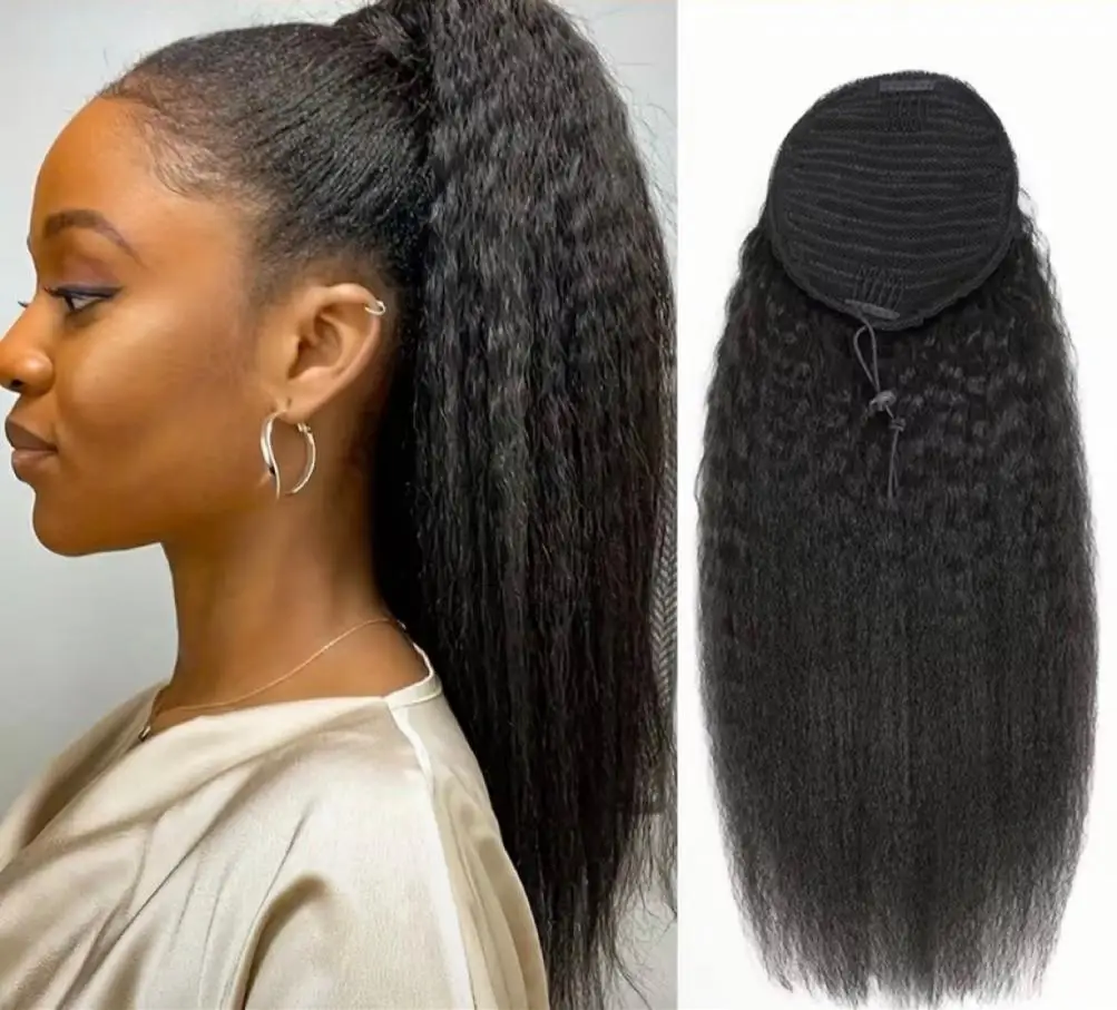 

Brazilian Afro Kinky Human Hair Ponytail Extension 100% Remy Hair Drawstring Pony Tail Natural Texture Volume for Afro Styles