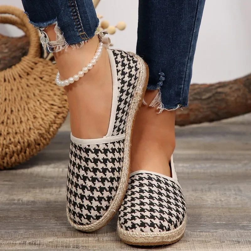 Mocassins planos de borracha Houndstooth para mulheres, sapatos de calço redondo, cores misturadas, sapatos femininos casuais de alta qualidade, novos, outono, 2024