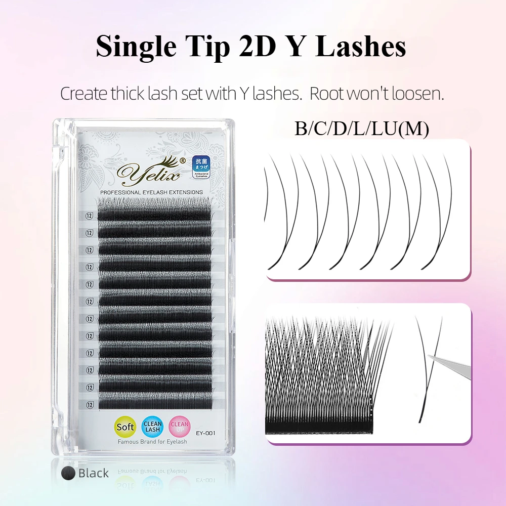 Yelix Single Tip 2D Y Shape Lashes Hand Woven Premium B C D L M Natural Eyelashes Extension Supplies Makeup Mesh Net Cross Lash