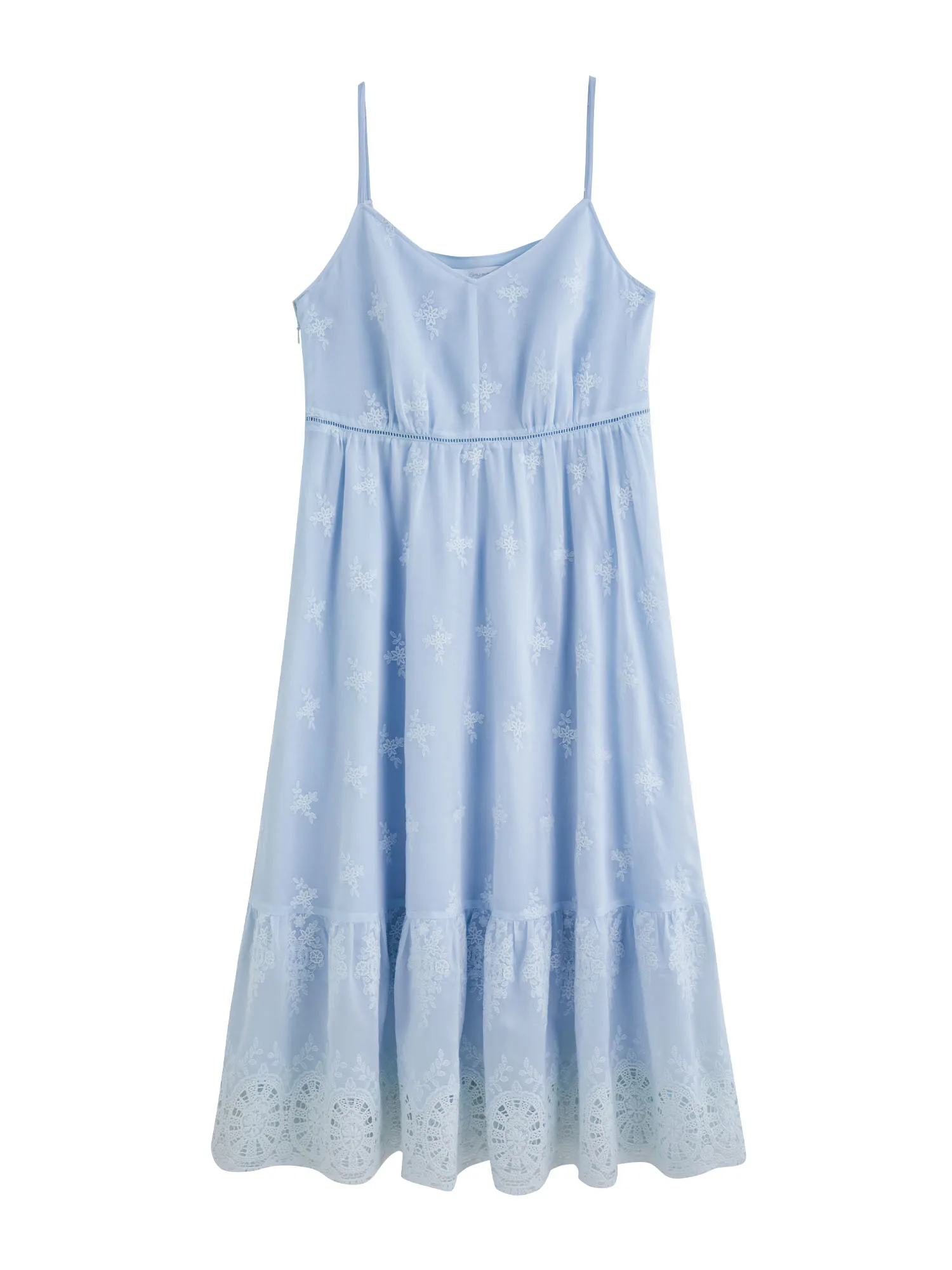 DUSHU, talla grande, temporada navideña, vestido de tiras con bordado hueco junto al mar, novedad de verano 2021, vestido azul bordado 25DS82192