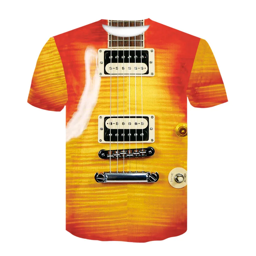 New Music Guitar 3d Printing T-shirt Men\'s Women\'s Rock Psychedelic Short Sleeve Breathable Light Summer Sports Top