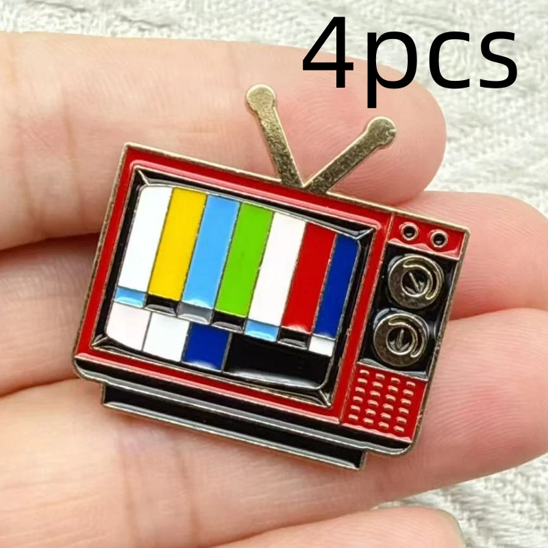 4pcs Vintage TV Pin No Signal In Lapel Pin Be riotous with colour Rainbow Brooch Custom Fashion Jewelry Badge Remembrance Gift