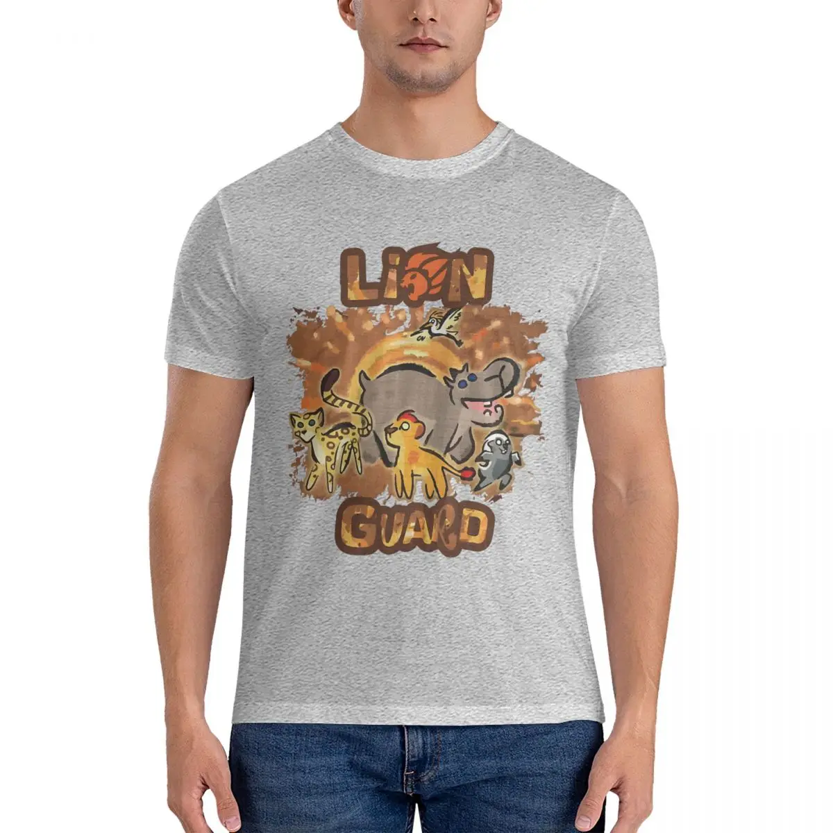 Men's Lion Guard Cave Painting T Shirt Disney Lion King Film Simba Pure Cotton Clothes Short Sleeve Crew Neck Tees T-Shirt