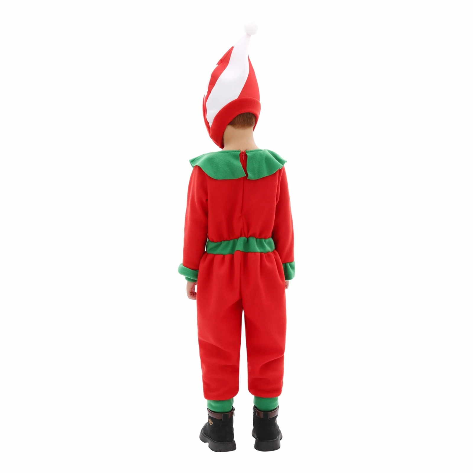 Christmas Santa Elf Costume Kids Green Elf Santa Claus Cosplay With Santa Hat Christmas Party Performance Boys Elf Jumpsuit