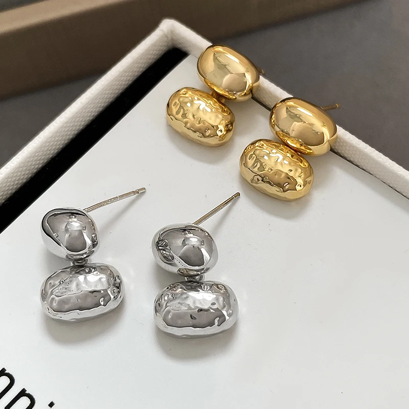 

PAPERPLUS Korean Fashion Copper Stud Earrings for Women Oval Shape Small Delicate Gold Charms Daily Wear 1 Pair