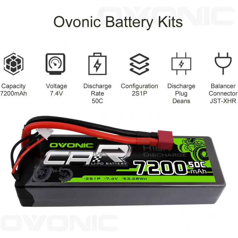 OVONIC 2s Lipo แบตเตอรี่ 50C 7200mAh 7.4V Lipo แบตเตอรี่ Dean-สไตล์ T สําหรับ 1/8 1/10 RC รถรถบรรทุกเรือยานพาหนะ
