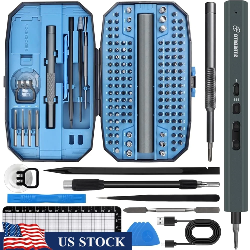 

Mini Electric Screwdriver Set 155 in 1 Cordless Powered Screwdriver Magnetic Bits 3 Torque Settings 650mAh Battery LED Lights
