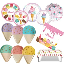 Louça descartável para decoração de festa de aniversário, Pratos e copos de papel, Balões e bandeira, Baby Shower Supplies, Kids Toy, Ice Cream